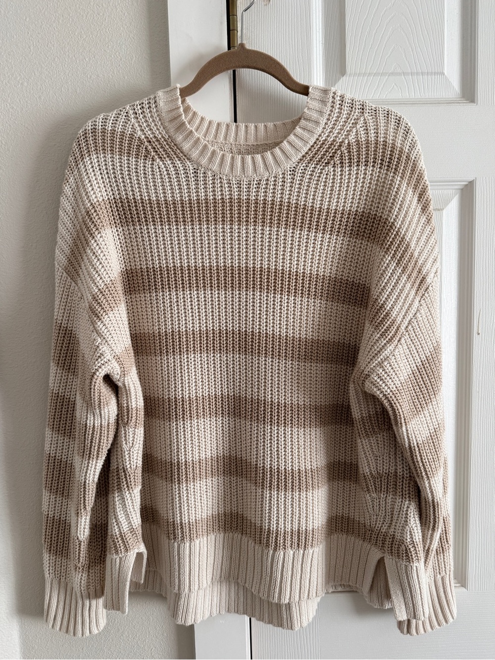American Eagle Cream Striped Cotton Sweater